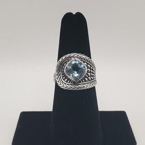Sterling Silver 925 Blue Topaz Wheat Band Ring Signed SB NEW Size 7